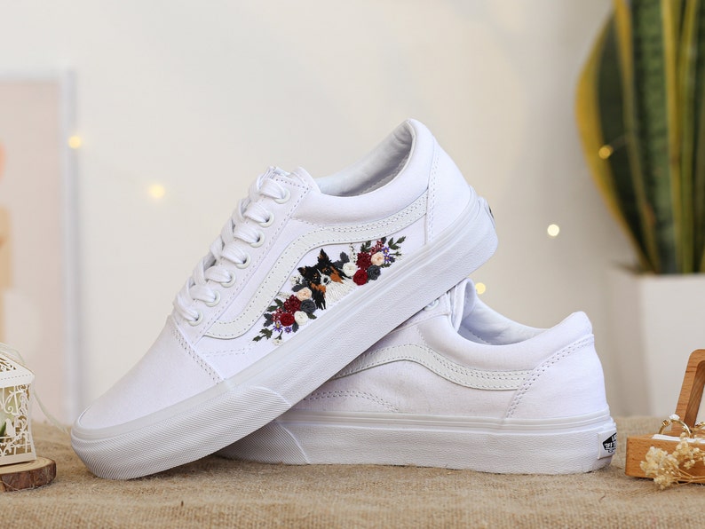 Custom Vans Embroidered Pets and Flowers Sneakers