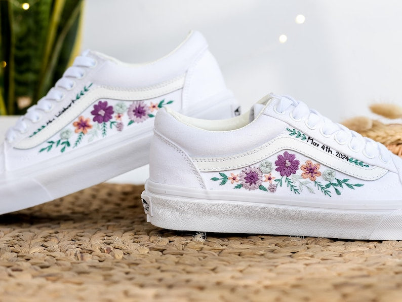 Purple Rose Wedding Converse Embroidery