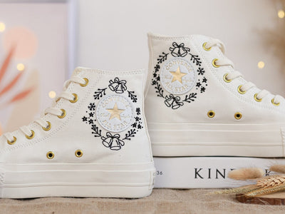 Converse Embroidered With Herd of Reindeer and Santa Claus