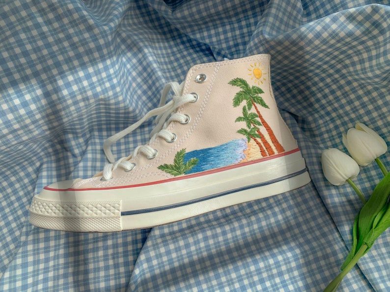 Tropical Beach & Palm Tree Converse Embroidery