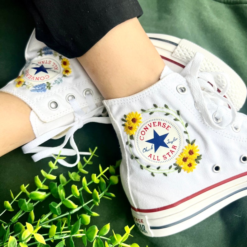 Sunflowers and Blue Flowers Converse Embroidery