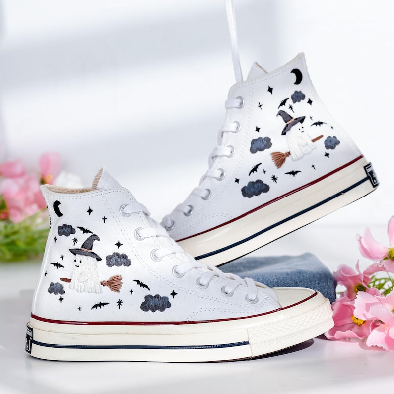 Flower and Sheep Embroidered Converse Shoes