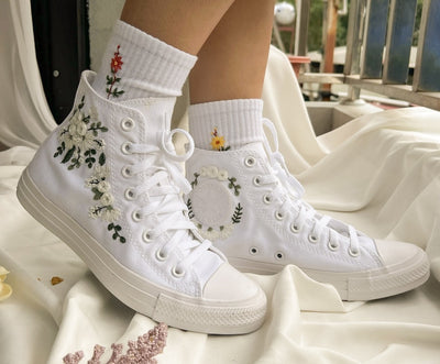 White Roses Wedding Converse Embroidery
