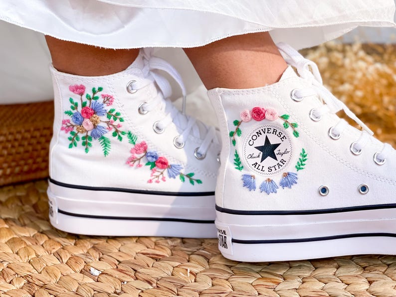 Pastel Roses Wedding Converse Embroidery