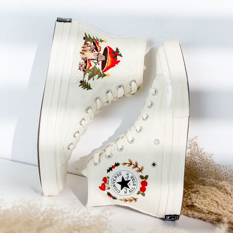 Christmas Tree and Mushroom Embroidered Converse High Top