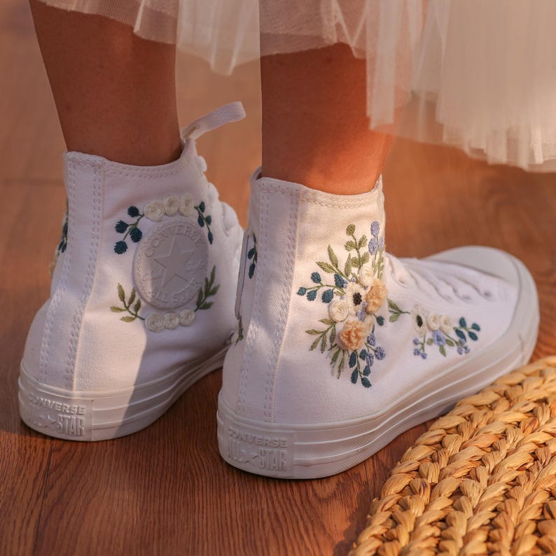 Blue Champagne Roses Wedding Converse Embroidery