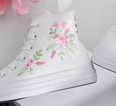 Wedding Flower Embroidered Converse Shoes