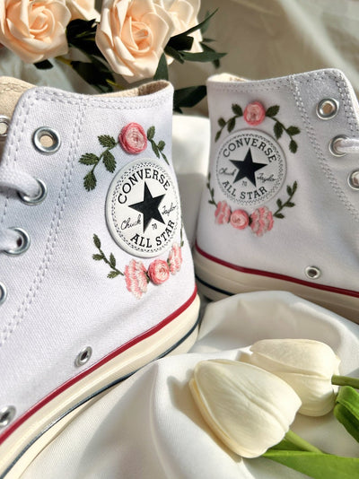 Pink Rose Garland Converse Embroidery