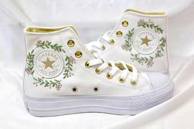 Pastel Rose Wreath Converse Embroidery
