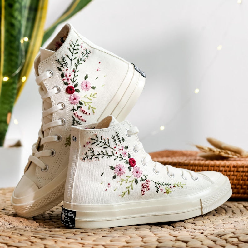 Rose Wreath Wedding Converse Embroidery