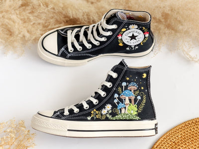 Embroidered Converse Mushroom and Frog High Top