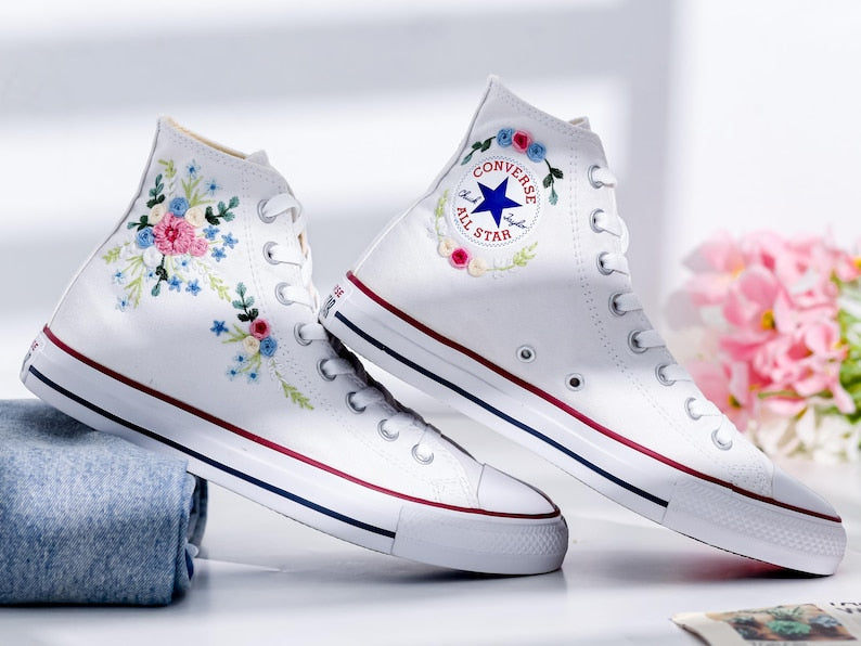 Wedding Flowers Embroidered Converse Shoes