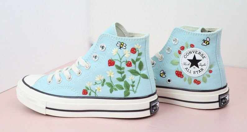 Strawberry Daisy Converse Embroidery