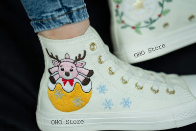 Santa Claus and Reindeer Embroidered Shoes