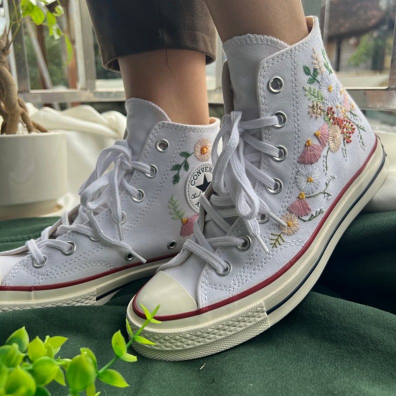 Pastel Cosmos Daisy Converse Embroidery