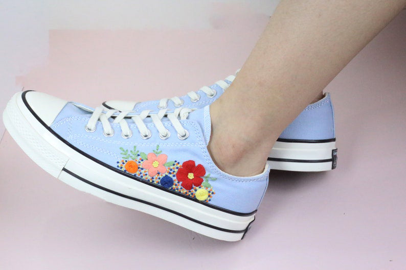 Colorful Floral Converse Embroidery