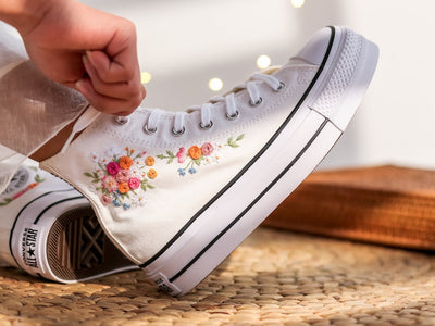 Pastel Rose Bouquet Converse Embroidery
