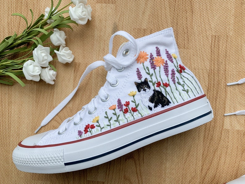 Cat and Flowers Converse Embroidery