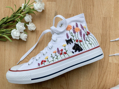 Cat and Flowers Converse Embroidery