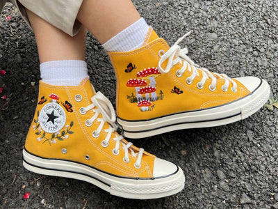 Red Mushroom & Butterfly Converse Embroidery
