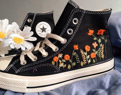 Orange Floral Garden Converse Embroidery