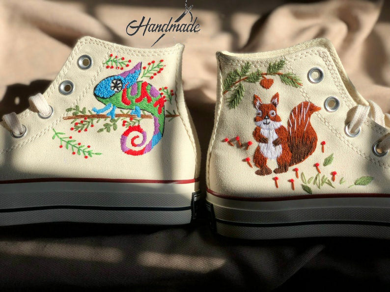 Chameleon Squirrel Converse Embroidery