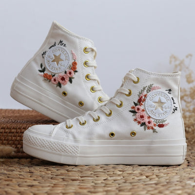 Peach Rose Wreath Converse Embroidery