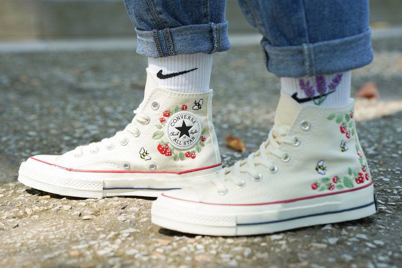 Strawberry Bee Converse Embroidery