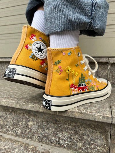 Yellow Camper Van Converse Embroidery
