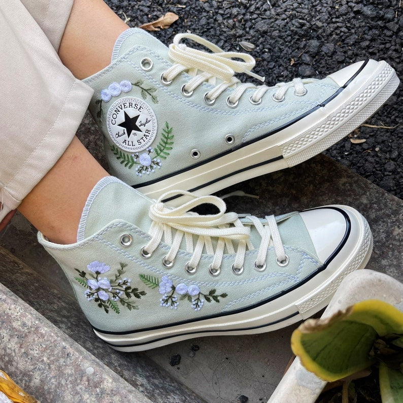 White Rose and Flower Converse Embroidery
