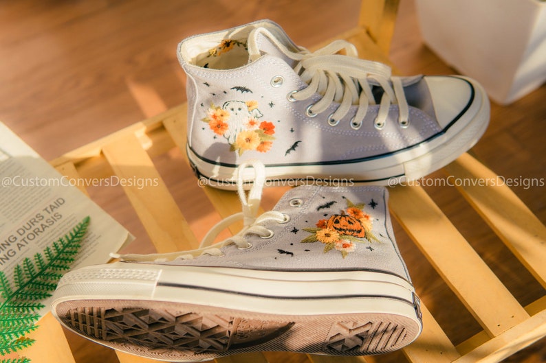 Converse High Tops Embroidered Sunflowers And Ghosts