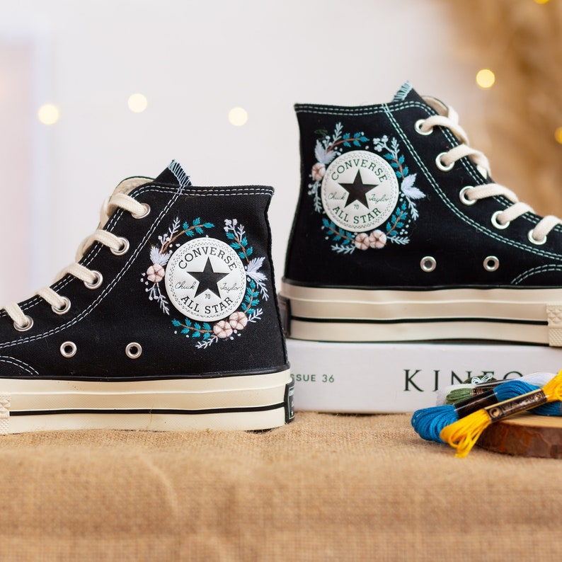 Custom Converse High Tops Embroidered Reindeer Christmas