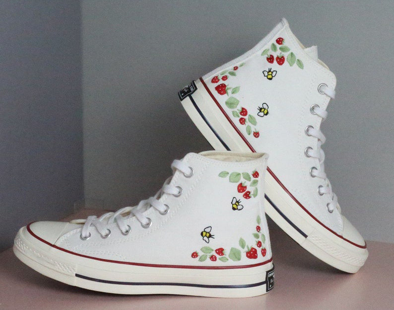Strawberry Bees Converse Embroidery