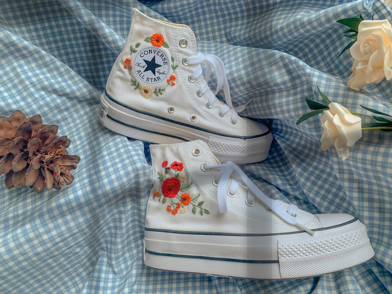 Red & Orange Flowers Converse Embroidery