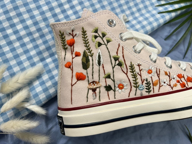 Orange Wildflowers Converse Embroidery