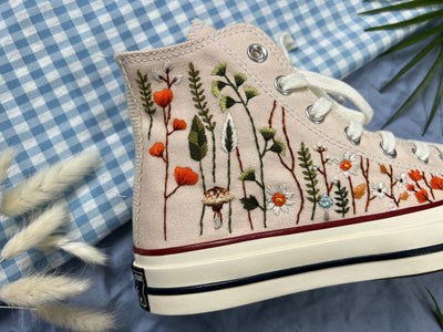 Orange Wildflowers Converse Embroidery