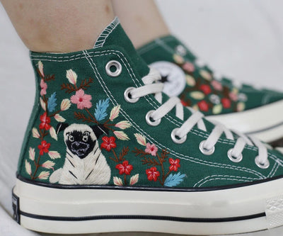 Pug Floral Converse Embroidery
