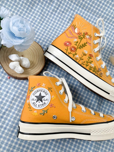 Bird & Wildflowers Converse Embroidery
