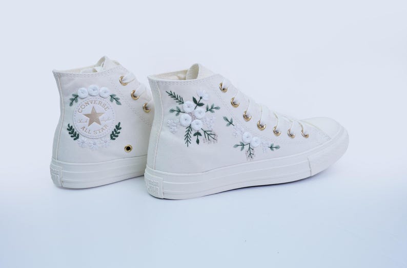 White Floral Wreath Converse Embroidery