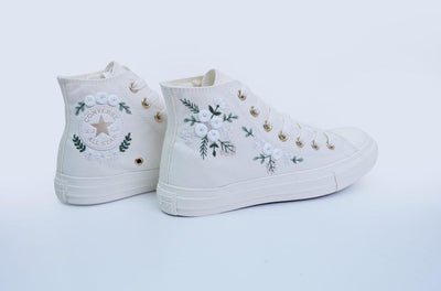 White Floral Wreath Converse Embroidery