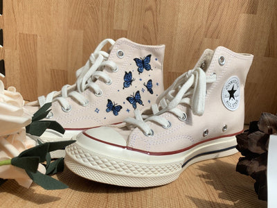 Blue Butterflies and Flowers Converse Embroidery