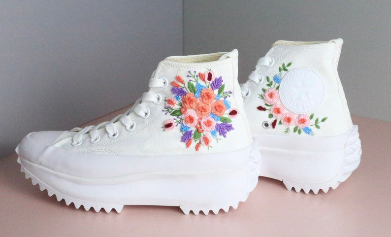 Peach Floral Bouquet Converse Embroidery