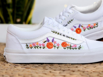 Orange Daisy Vine Converse Embroidery