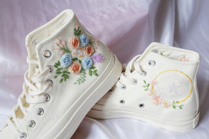 Pastel Bouquet Converse Embroidery