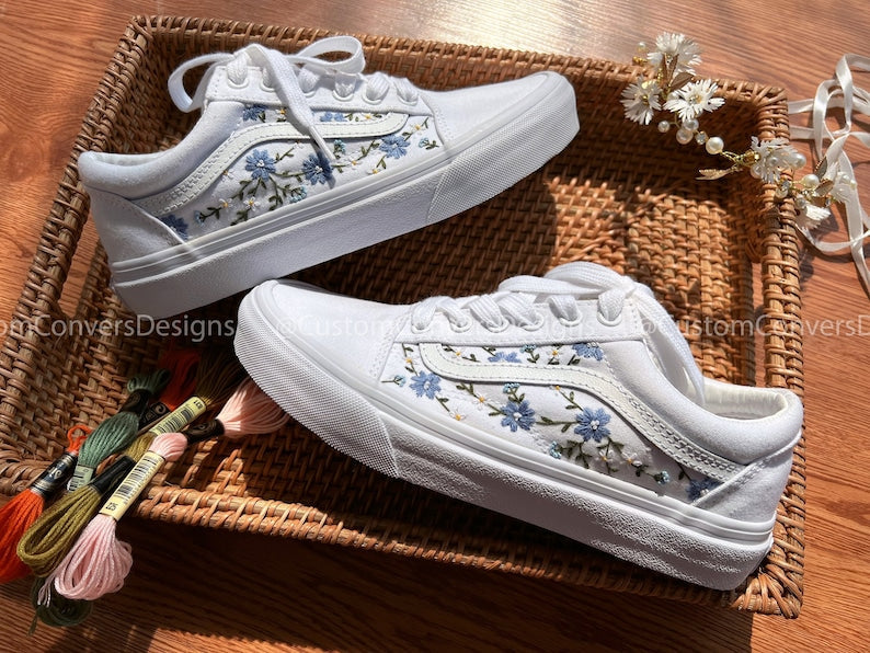 Embroidered Vans Blue Chrysanthemum