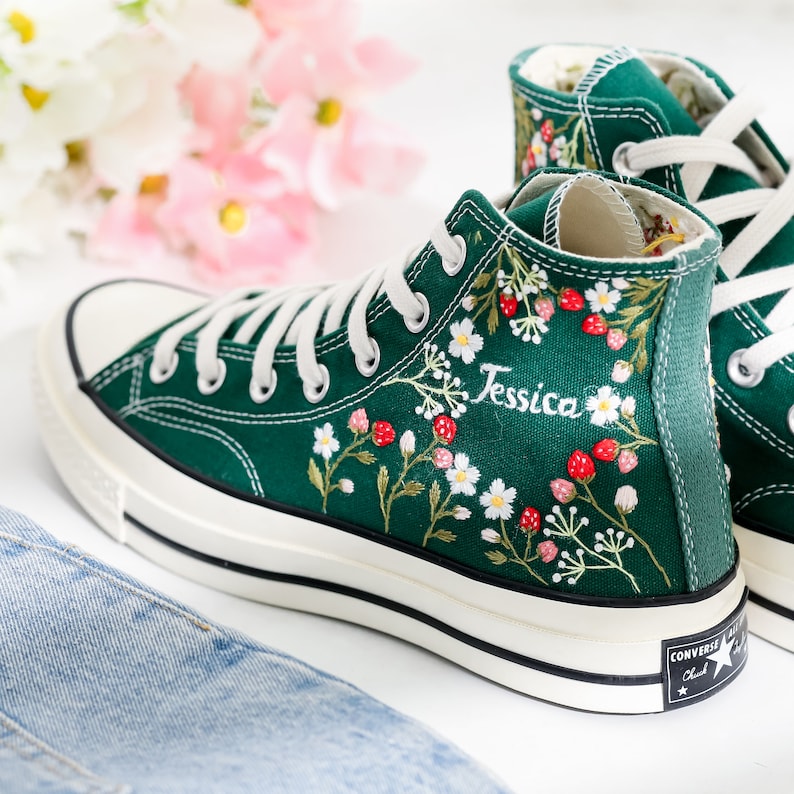 Strawberry Embroidered Converse Shoes