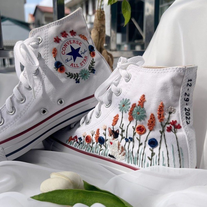 Cat and Wildflower Converse Embroidery