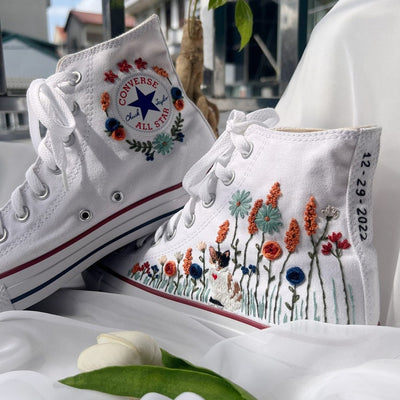 Cat and Wildflower Converse Embroidery