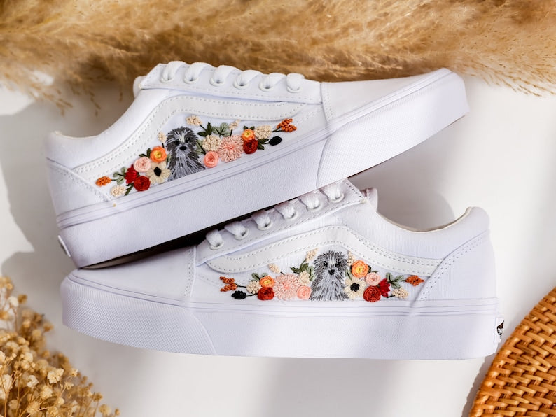 Dog & FLower Embroidered Vans