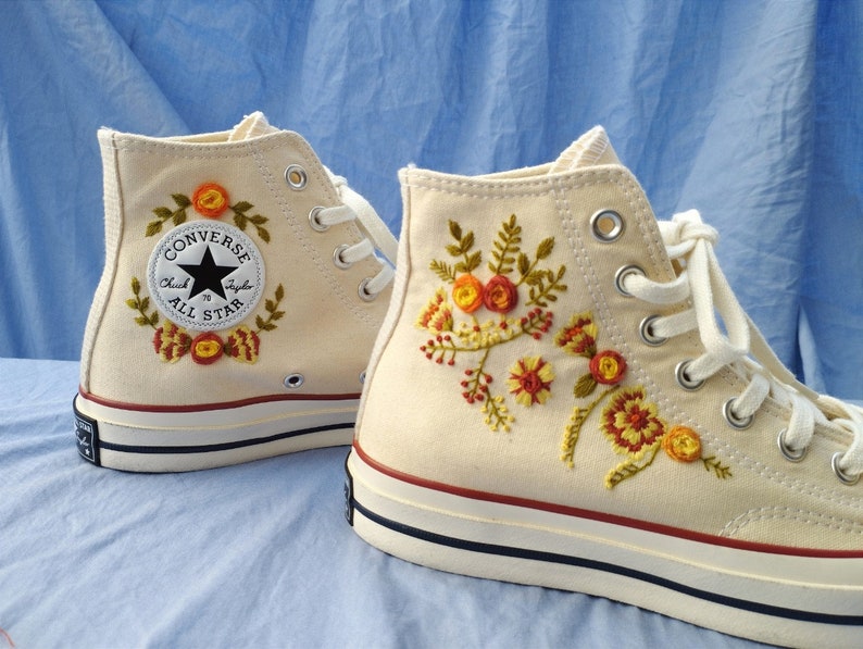 Yellow & Orange Wildflowers Converse Embroidery